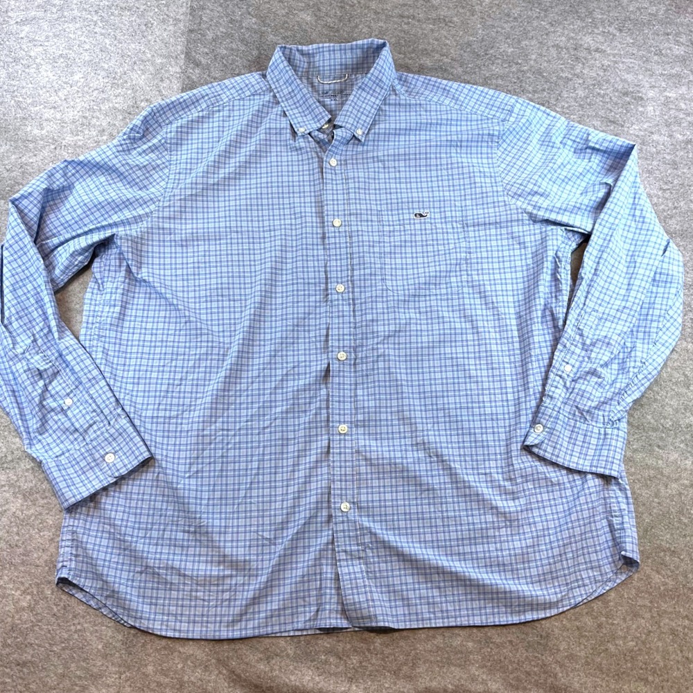 Vineyard‎ Vines Mens Performance Blue Plaid Preppy Shirt XXL Long Sleeve Stretch